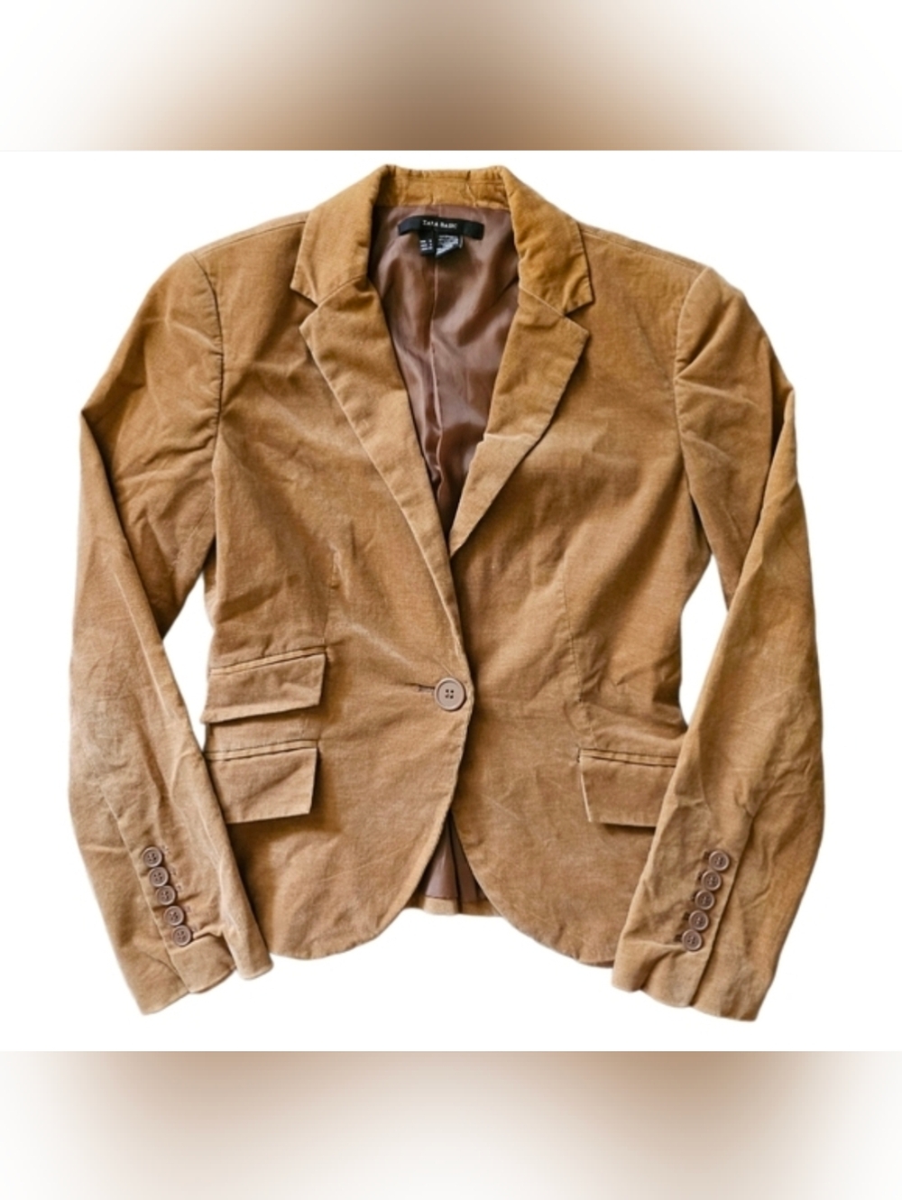 Zara Basic Tan Brown Blazer Coat w Collar Cotton Corduroy Womens Large